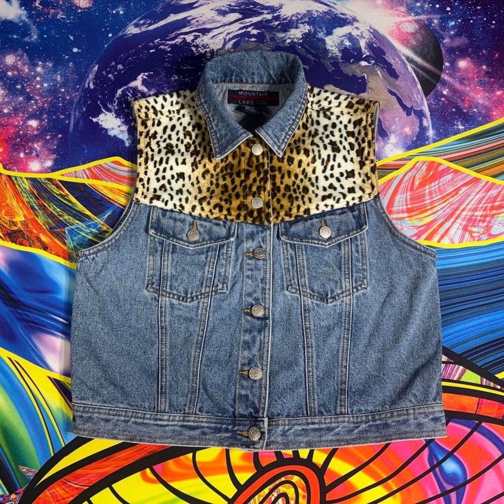 Vintage Mountain Lake Denim Vest